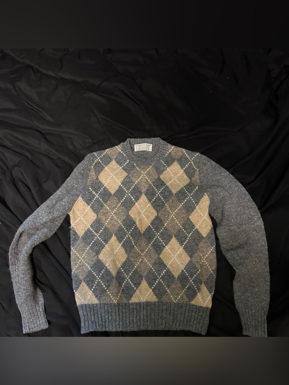 Crewneck Argyle Wool Sweater - Gray & Tan
